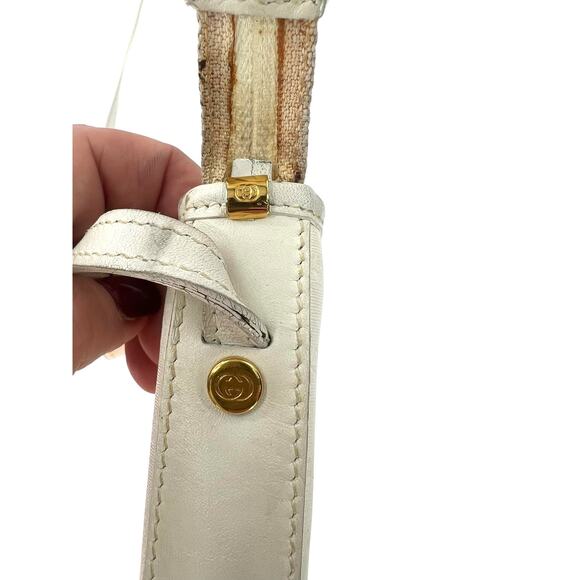 Vintage 80's Gucci White Bag Micro GG Logo Print Crossbody Purse Gold 1980's - Picture 8 of 15
